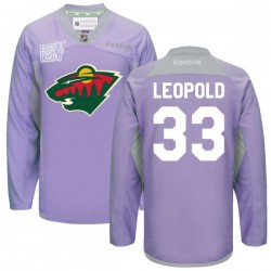 Minnesota Wild Jordan Leopold Official Purple Reebok Authentic Adult 2016 Hockey Fights Cancer Practice Jersey