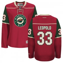 Minnesota Wild Jordan Leopold Official Red Reebok Authentic Women's Home NHL Hockey Jersey