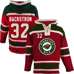 Minnesota Wild Niklas Backstrom Official Red Old Time Hockey Premier Adult Sawyer Hooded Sweatshirt Jersey