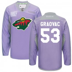 Minnesota Wild Tyler Graovac Official Purple Reebok Authentic Adult 2016 Hockey Fights Cancer Practice Jersey