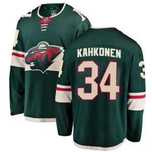 Minnesota Wild Kaapo Kahkonen Official Green Fanatics Branded Breakaway Youth Home NHL Hockey Jersey