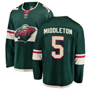 Minnesota Wild Jacob Middleton Official Green Fanatics Branded Breakaway Youth Home NHL Hockey Jersey