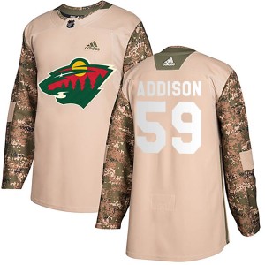 Minnesota Wild Calen Addison Official Camo Adidas Authentic Youth Veterans Day Practice NHL Hockey Jersey