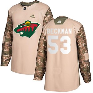 Minnesota Wild Adam Beckman Official Camo Adidas Authentic Youth Veterans Day Practice NHL Hockey Jersey