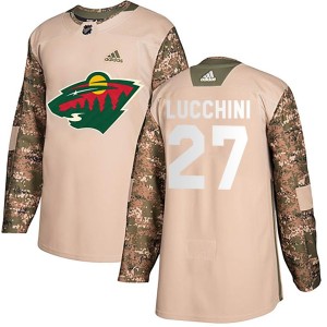 Minnesota Wild Jacob Lucchini Official Camo Adidas Authentic Youth Veterans Day Practice NHL Hockey Jersey