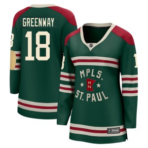 Minnesota Wild Jordan Greenway Official Green Fanatics Branded Breakaway Women's 2022 Winter Classic NHL Hockey Jersey
