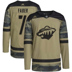 Minnesota Wild Brock Faber Official Camo Adidas Authentic Youth Military Appreciation Practice NHL Hockey Jersey