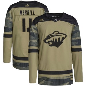 Minnesota Wild Jon Merrill Official Camo Adidas Authentic Youth Military Appreciation Practice NHL Hockey Jersey