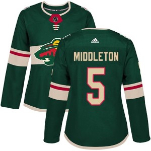 Minnesota Wild Jacob Middleton Official Green Adidas Authentic Women's Home NHL Hockey Jersey