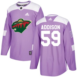 Minnesota Wild Calen Addison Official Purple Adidas Authentic Youth Fights Cancer Practice NHL Hockey Jersey
