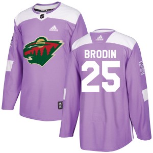 Minnesota Wild Jonas Brodin Official Purple Adidas Authentic Youth Fights Cancer Practice NHL Hockey Jersey