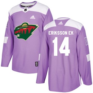 Minnesota Wild Joel Eriksson Ek Official Purple Adidas Authentic Youth Fights Cancer Practice NHL Hockey Jersey