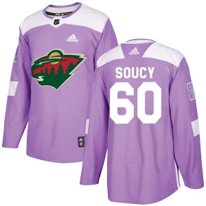 Minnesota Wild Carson Soucy Official Purple Adidas Authentic Youth Fights Cancer Practice NHL Hockey Jersey