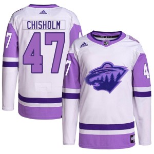 Minnesota Wild Declan Chisholm Official White/Purple Adidas Authentic Adult Hockey Fights Cancer Primegreen NHL Hockey Jersey