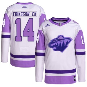 Minnesota Wild Joel Eriksson Ek Official White/Purple Adidas Authentic Adult Hockey Fights Cancer Primegreen NHL Hockey Jersey
