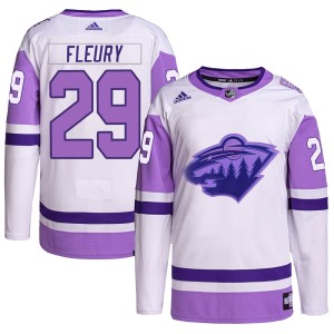 Minnesota Wild Marc-Andre Fleury Official White/Purple Adidas Authentic Adult Hockey Fights Cancer Primegreen NHL Hockey Jersey