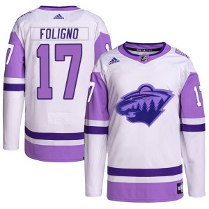 Minnesota Wild Marcus Foligno Official White/Purple Adidas Authentic Adult Hockey Fights Cancer Primegreen NHL Hockey Jersey