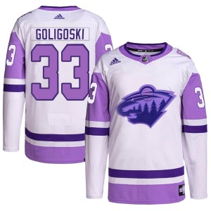 Minnesota Wild Alex Goligoski Official White/Purple Adidas Authentic Adult Hockey Fights Cancer Primegreen NHL Hockey Jersey