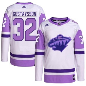 Minnesota Wild Filip Gustavsson Official White/Purple Adidas Authentic Adult Hockey Fights Cancer Primegreen NHL Hockey Jersey