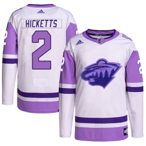Minnesota Wild Joe Hicketts Official White/Purple Adidas Authentic Adult Hockey Fights Cancer Primegreen NHL Hockey Jersey