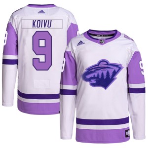 Minnesota Wild Mikko Koivu Official White/Purple Adidas Authentic Adult Hockey Fights Cancer Primegreen NHL Hockey Jersey