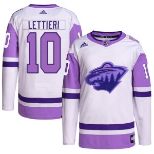 Minnesota Wild Vinni Lettieri Official White/Purple Adidas Authentic Adult Hockey Fights Cancer Primegreen NHL Hockey Jersey