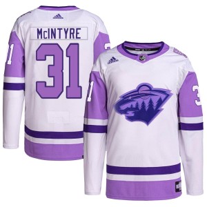 Minnesota Wild Zane McIntyre Official White/Purple Adidas Authentic Adult Hockey Fights Cancer Primegreen NHL Hockey Jersey