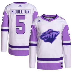 Minnesota Wild Jake Middleton Official White/Purple Adidas Authentic Adult Hockey Fights Cancer Primegreen NHL Hockey Jersey