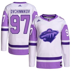 Minnesota Wild Dmitry Ovchinnikov Official White/Purple Adidas Authentic Adult Hockey Fights Cancer Primegreen NHL Hockey Jersey