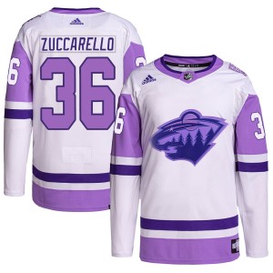 Minnesota Wild Mats Zuccarello Official White/Purple Adidas Authentic Adult Hockey Fights Cancer Primegreen NHL Hockey Jersey