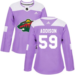 Minnesota Wild Calen Addison Official Purple Adidas Authentic Women's Fights Cancer Practice NHL Hockey Jersey