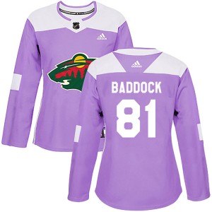 Minnesota Wild Brandon Baddock Official Purple Adidas Authentic Women's Fights Cancer Practice NHL Hockey Jersey
