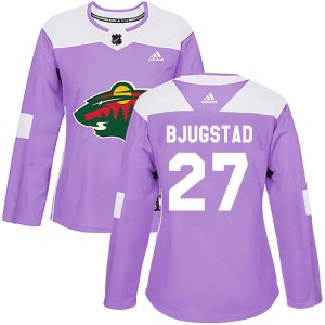Minnesota Wild Nick Bjugstad Official Purple Adidas Authentic Women's Fights Cancer Practice NHL Hockey Jersey