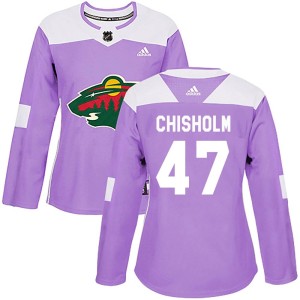 Minnesota Wild Declan Chisholm Official Purple Adidas Authentic Women's Fights Cancer Practice NHL Hockey Jersey