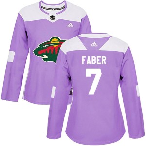 Minnesota Wild Brock Faber Official Purple Adidas Authentic Women's Fights Cancer Practice NHL Hockey Jersey