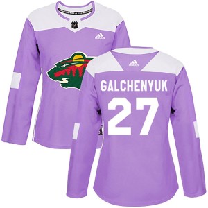 Minnesota Wild Alex Galchenyuk Official Purple Adidas Authentic Women's Fights Cancer Practice NHL Hockey Jersey