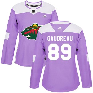 Minnesota Wild Frederick Gaudreau Official Purple Adidas Authentic Women's Fights Cancer Practice NHL Hockey Jersey