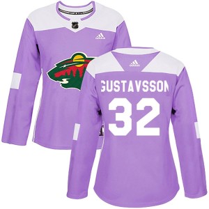 Minnesota Wild Filip Gustavsson Official Purple Adidas Authentic Women's Fights Cancer Practice NHL Hockey Jersey