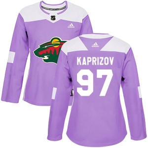 Minnesota Wild Kirill Kaprizov Official Purple Adidas Authentic Women's Fights Cancer Practice NHL Hockey Jersey