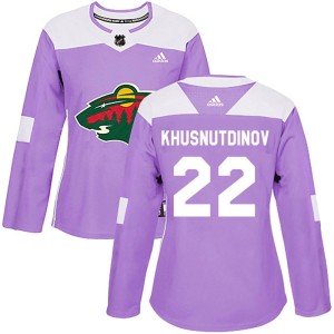 Minnesota Wild Marat Khusnutdinov Official Purple Adidas Authentic Women's Fights Cancer Practice NHL Hockey Jersey
