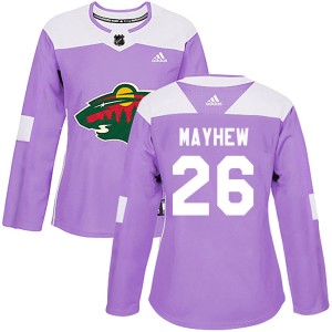Minnesota Wild Gerald Mayhew Official Purple Adidas Authentic Women's ized Fights Cancer Practice NHL Hockey Jersey