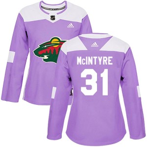 Minnesota Wild Zane McIntyre Official Purple Adidas Authentic Women's Fights Cancer Practice NHL Hockey Jersey