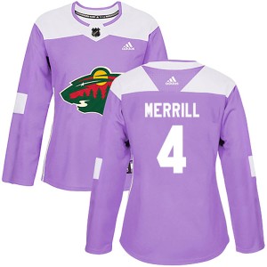 Minnesota Wild Jon Merrill Official Purple Adidas Authentic Women's Fights Cancer Practice NHL Hockey Jersey
