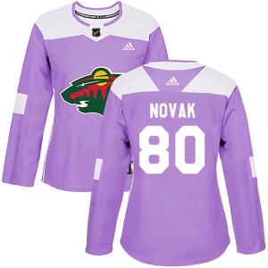 Minnesota Wild Pavel Novak Official Purple Adidas Authentic Women's Fights Cancer Practice NHL Hockey Jersey