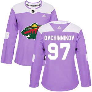 Minnesota Wild Dmitry Ovchinnikov Official Purple Adidas Authentic Women's Fights Cancer Practice NHL Hockey Jersey