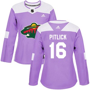 Minnesota Wild Rem Pitlick Official Purple Adidas Authentic Women's Fights Cancer Practice NHL Hockey Jersey