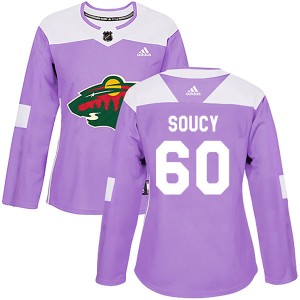 Minnesota Wild Carson Soucy Official Purple Adidas Authentic Women's Fights Cancer Practice NHL Hockey Jersey