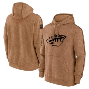 Minnesota Wild Official Brown Youth 2023 Salute to Service Club Pullover Hoodie