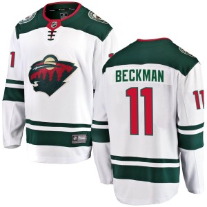 Minnesota Wild Adam Beckman Official White Fanatics Branded Breakaway Youth Away NHL Hockey Jersey