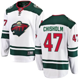 Minnesota Wild Declan Chisholm Official White Fanatics Branded Breakaway Youth Away NHL Hockey Jersey
